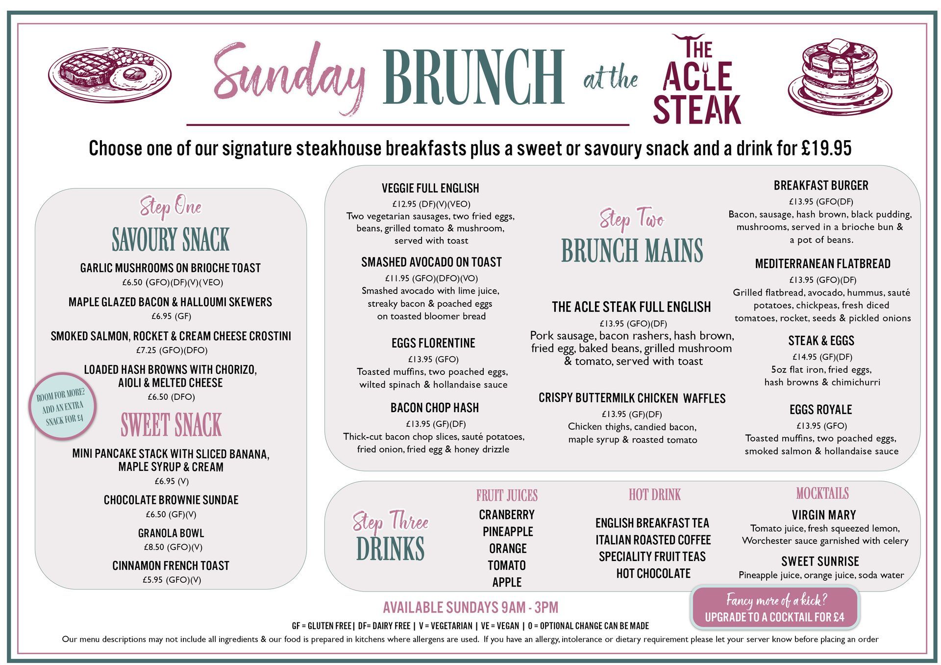 A Sunday Brunch menu for The Acle Steak, Norfolk Broads