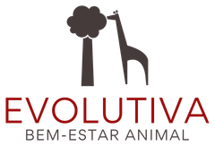 Logo da Evolutiva Bem-Estar Animal com árvore e girafa estilizadas em marrom e vermelho