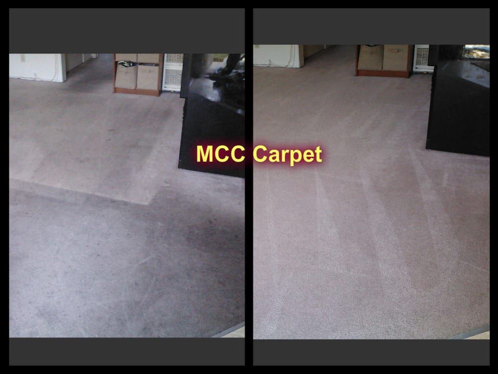 A before and after photo of a carpet being cleaned by mcc carpet
