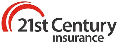 A logo for 21st century insurance with a red circle in the middle.