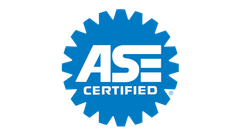 A blue logo that says ase certified on it