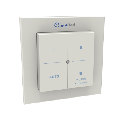 Witte wandrookmelder met montageplaat, schroeven en draadconnector op een witte achtergrond.