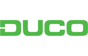 Groen DUCO-logo op een witte achtergrond