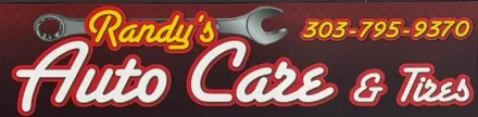 Randy&rsquo;s Auto Care & Tires sign in red and yellow with phone number 303-795-9370