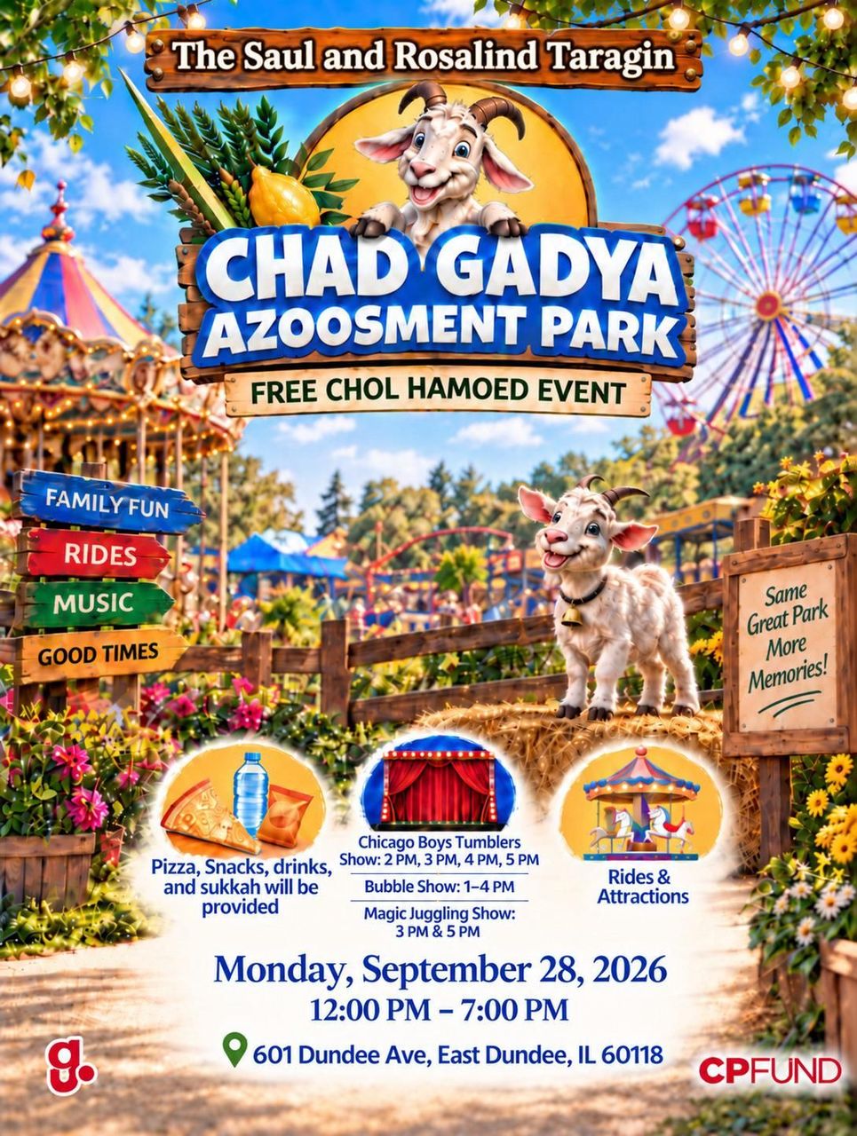 The Saul and Rosalind Taragin Chad Gadya Azoosment Park - Free Chol Hamoed Event - An Entire day of family fun! Entire Amuzement park! 