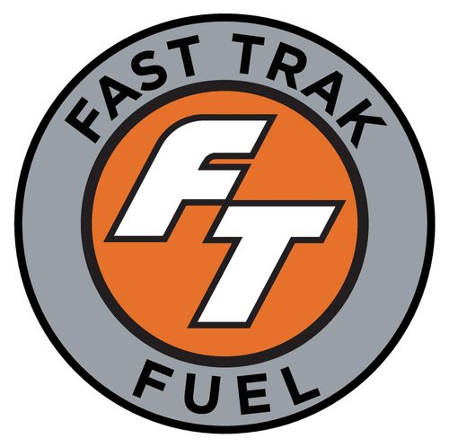 FAST TRACK FUEL logo with orange circle, gray ring, and black text