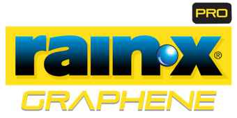 A logo for rain x graphene pro on a black background