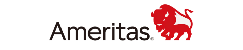 Ameritas logo with black text and red lion emblem on white background