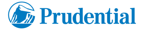 Prudential logo with white mountain and figure inside a blue rectangle