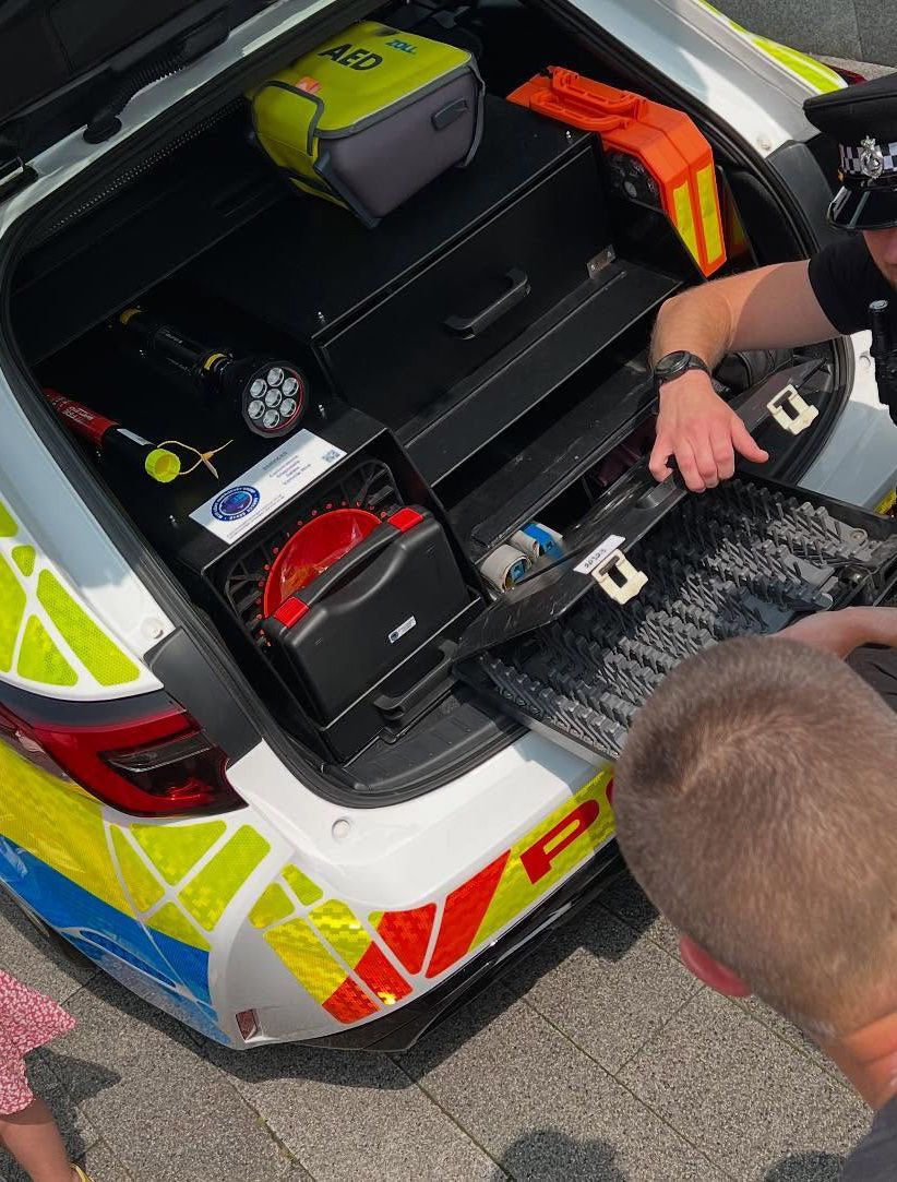 Fire Safety Stick in police car