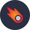 Dark circular app icon with a red-orange meteor and gray center ring