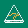 Australian Made logo: white triangle with gold kangaroo, on green background.