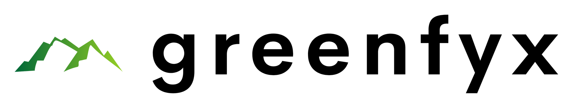 Greenfyx logo with black lowercase text and a green mountain icon