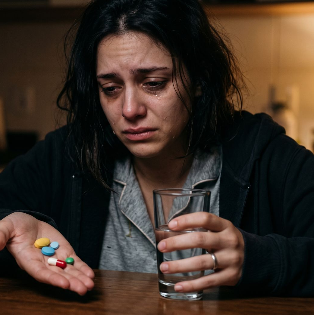 Mulher triste devido dor de cabeça forte acordada a noite. Pensando sobre fazer um tratamento definitivo para a cefaléia.