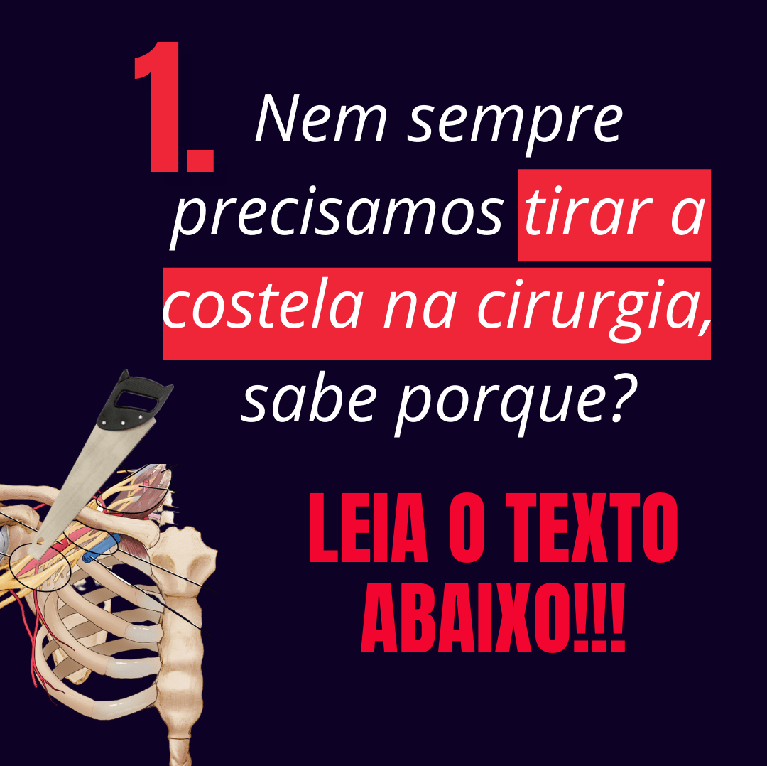 Ilustração de serra cortando costela em esqueleto, com o texto