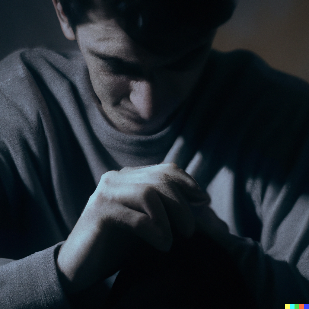 Homem triste e pensativo, representando o impacto emocional do diagnóstico de síndrome da dor complexa regional