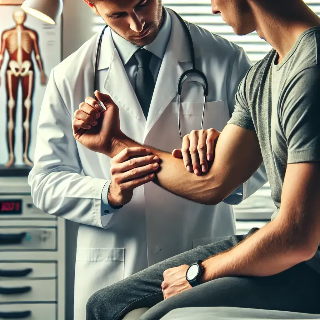 Médico especialista em espasticidade. Médico examinando paciente com Espasticidade. Especialista em rigidez muscular.