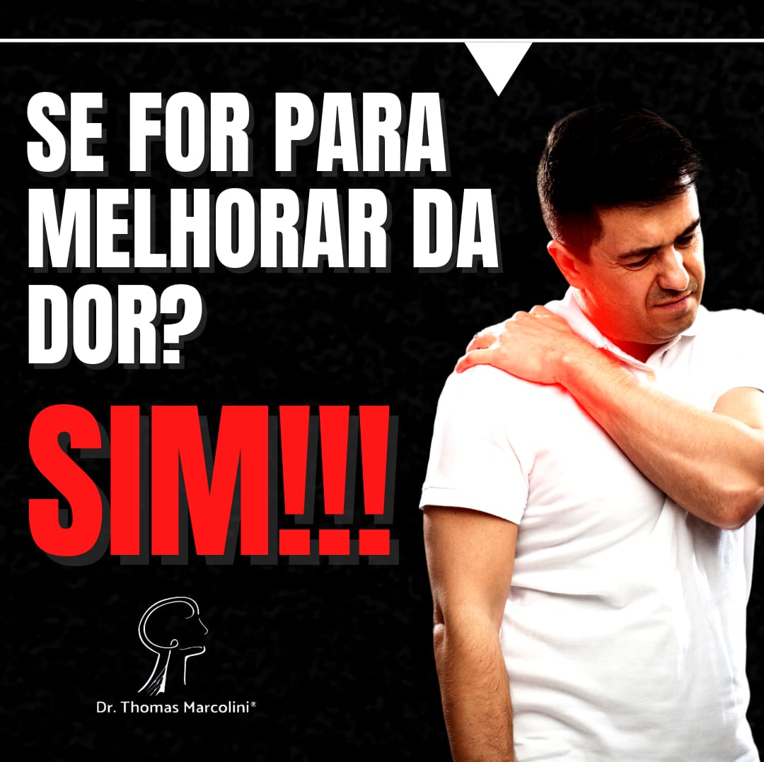 Homem com dor no ombro destacada em vermelho, com o texto