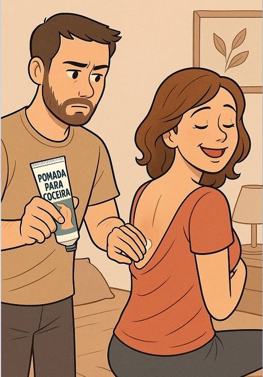Ilustração de homem aplicando pomada de capsaicina nas costas para aliviar a coceira da notalgia parestésica