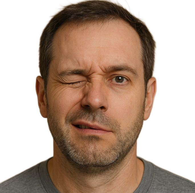 Paciente com paralisia facial e assimetria no sorriso, tratado pelo Dr. Thomas Marcolini