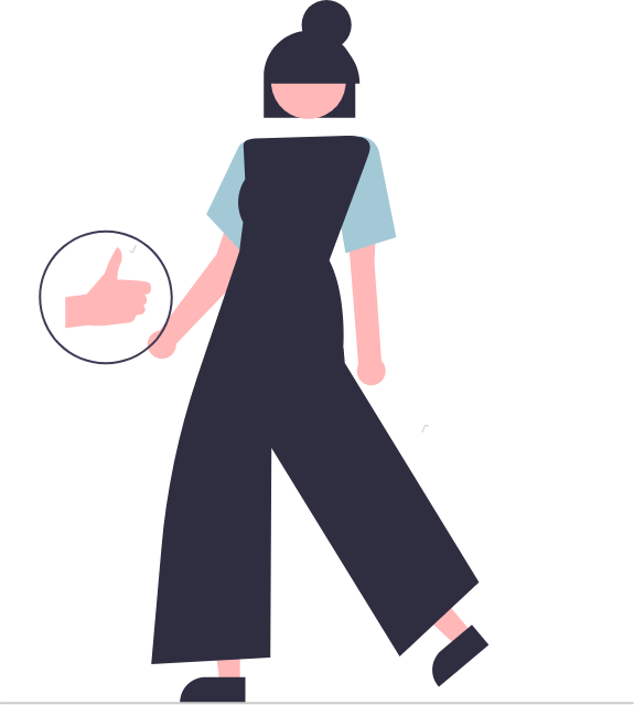 A woman is walking and holding a thumbs up sign.
