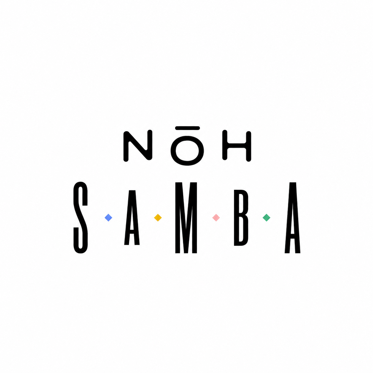 Logo di Nōh Samba in nero con pois colorati su sfondo bianco.