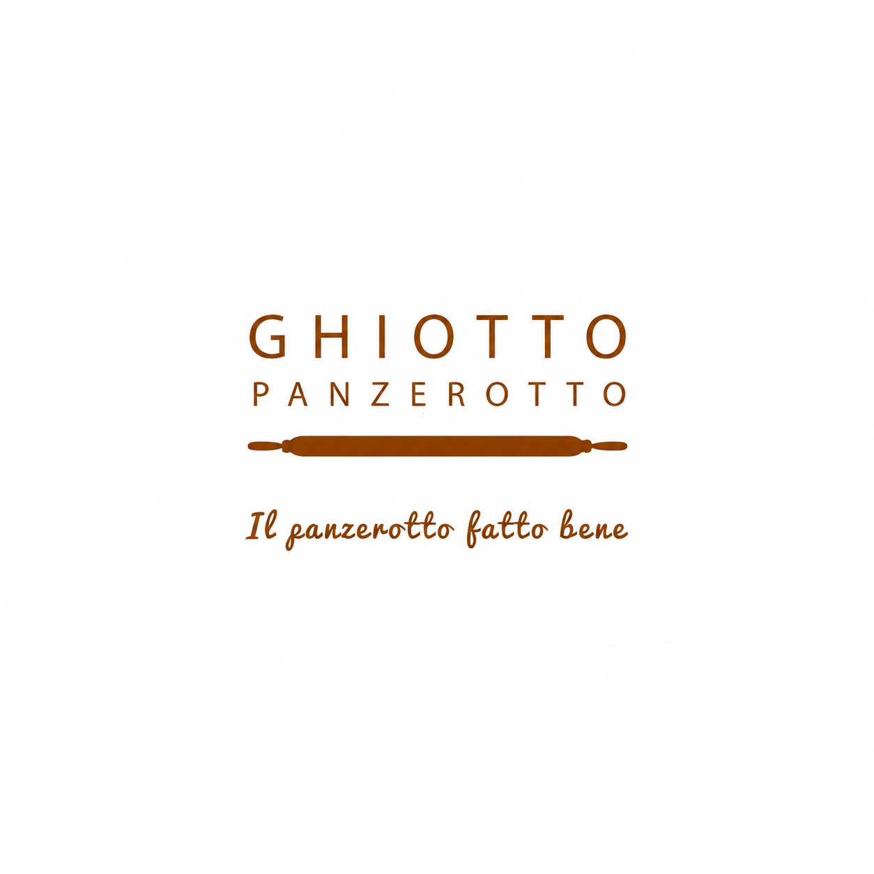 Giotto Pizzarotondo logo in brown text with the Italian phrase “Il panuozzo fatto bene” on a white background