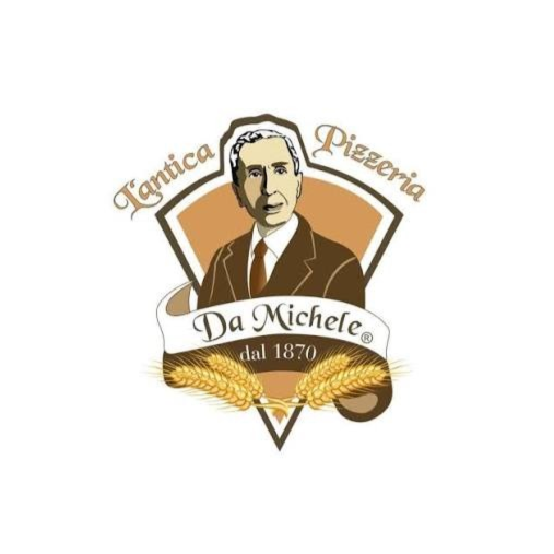Logo per la Pizzeria Da Michele con il ritratto dello chef, una grafica a spiga di grano e la scritta 