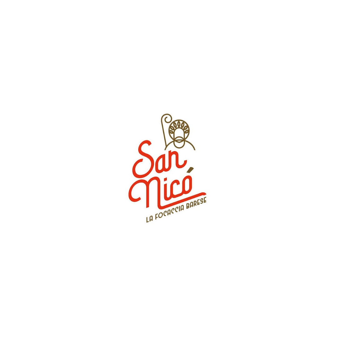 Logo di San Nico in rosso e oro su sfondo bianco con una piccola illustrazione di una scimmia.
