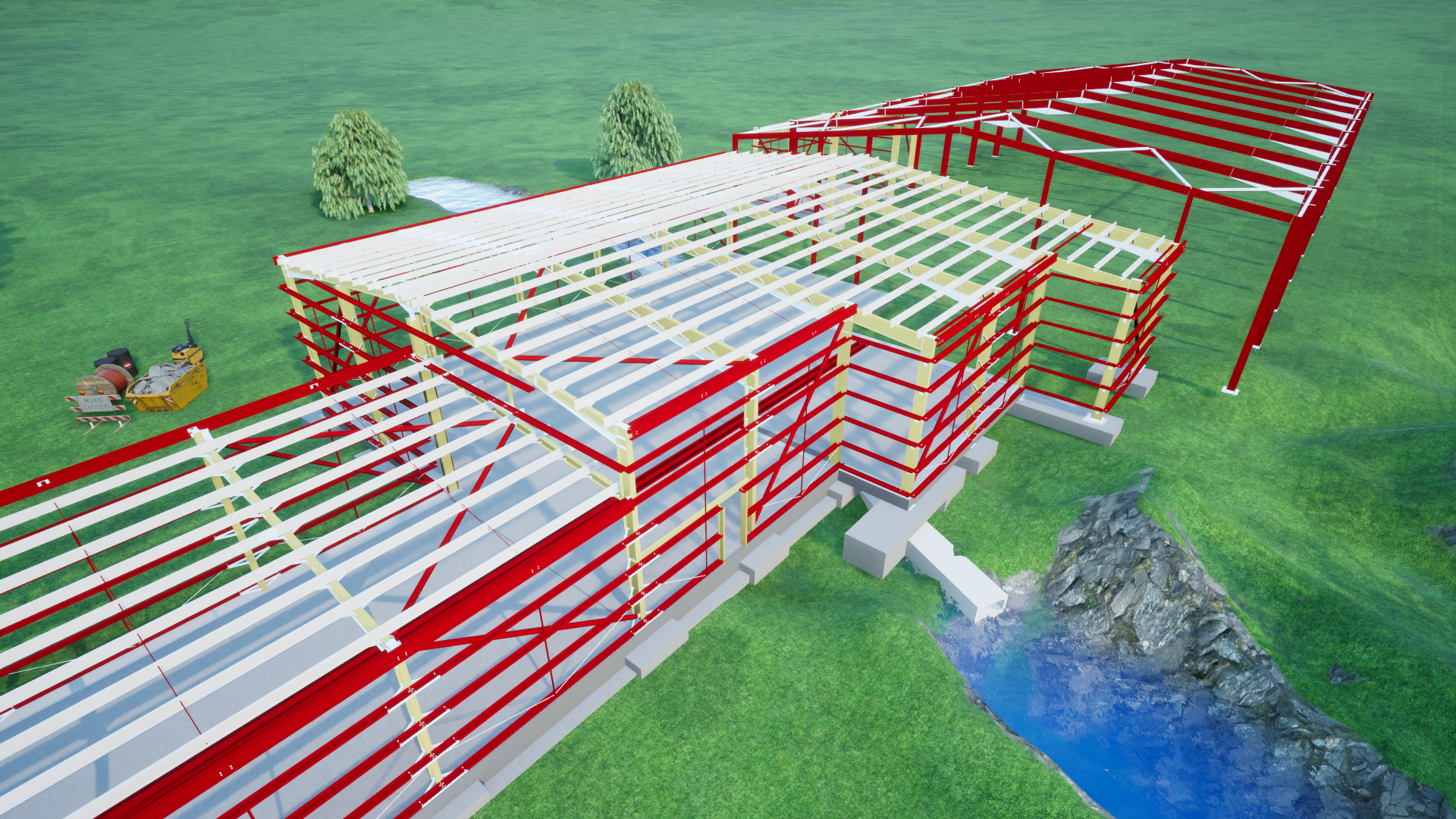 A Structural rendered aerial view of a large building