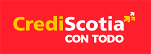 Un logo rojo y amarillo para CrediScotia con todo