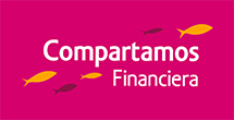 Un fondo rosa con peces amarillos y las palabras compartamos financieras.