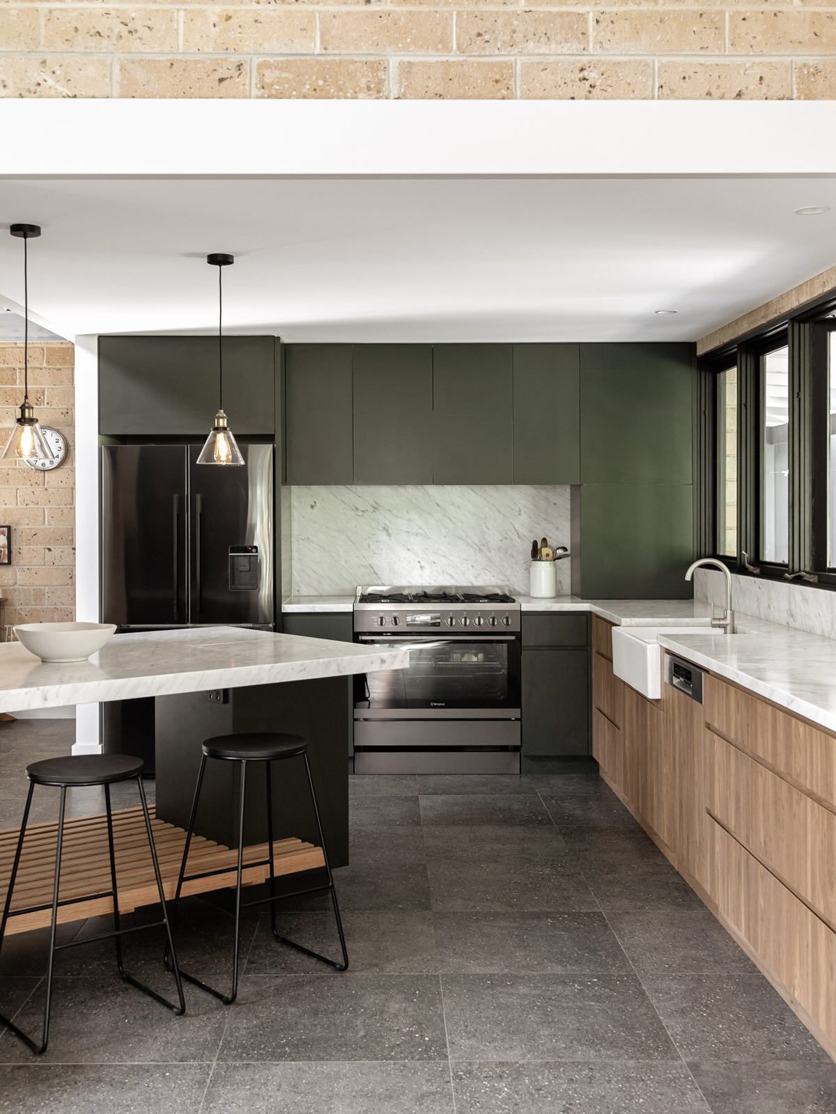 Green Cabinets and Wooden Draws in a Kitchen— BSpoke Cabinet Making & Joinery in Unanderra, NSW