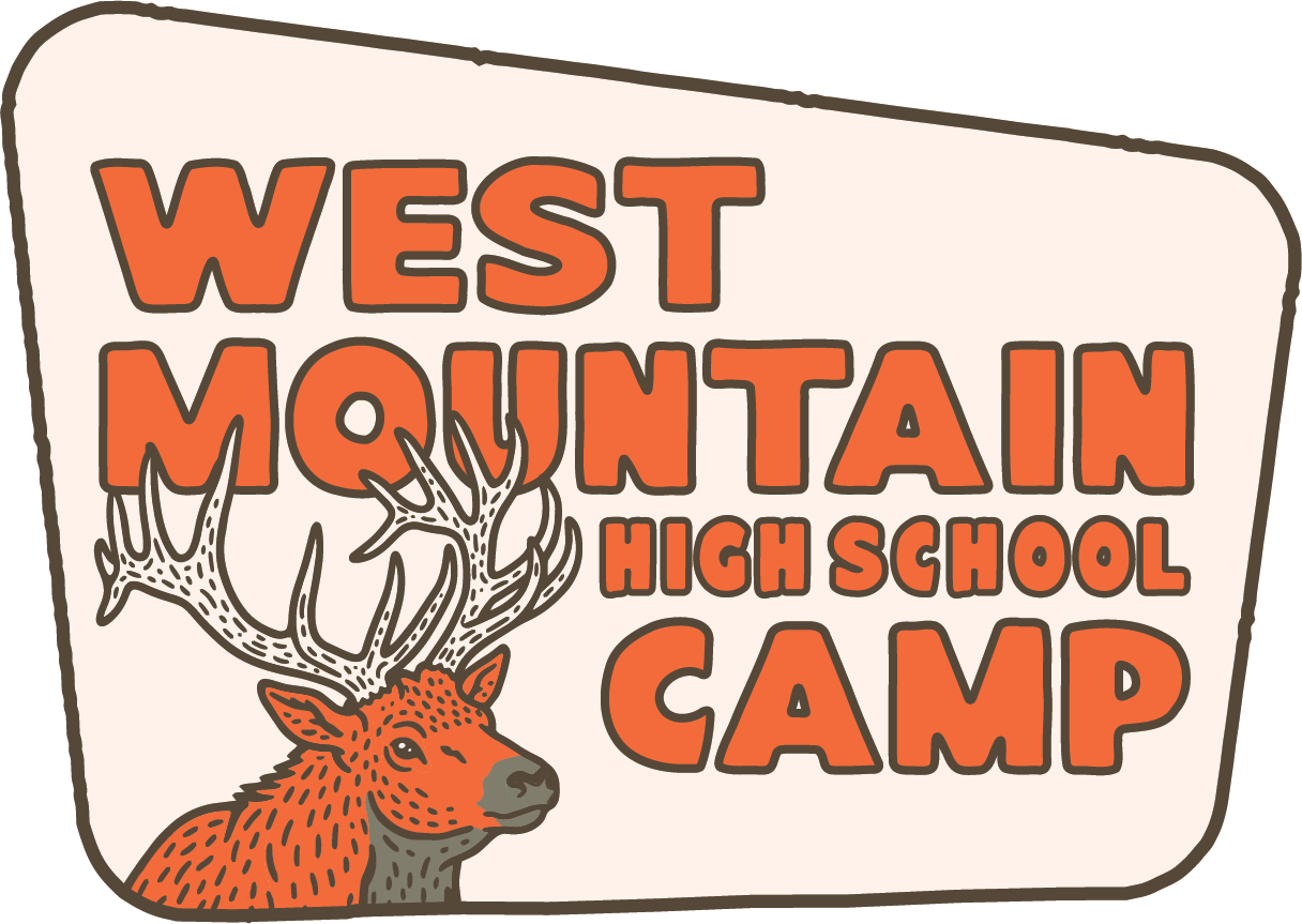West Mountain High School Camp logo with orange text and an elk head illustration