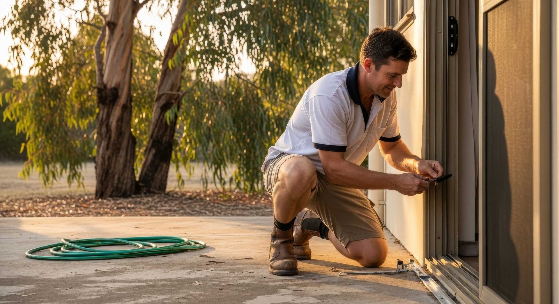 door hinges being replaced on an old door frame in a Queensland house