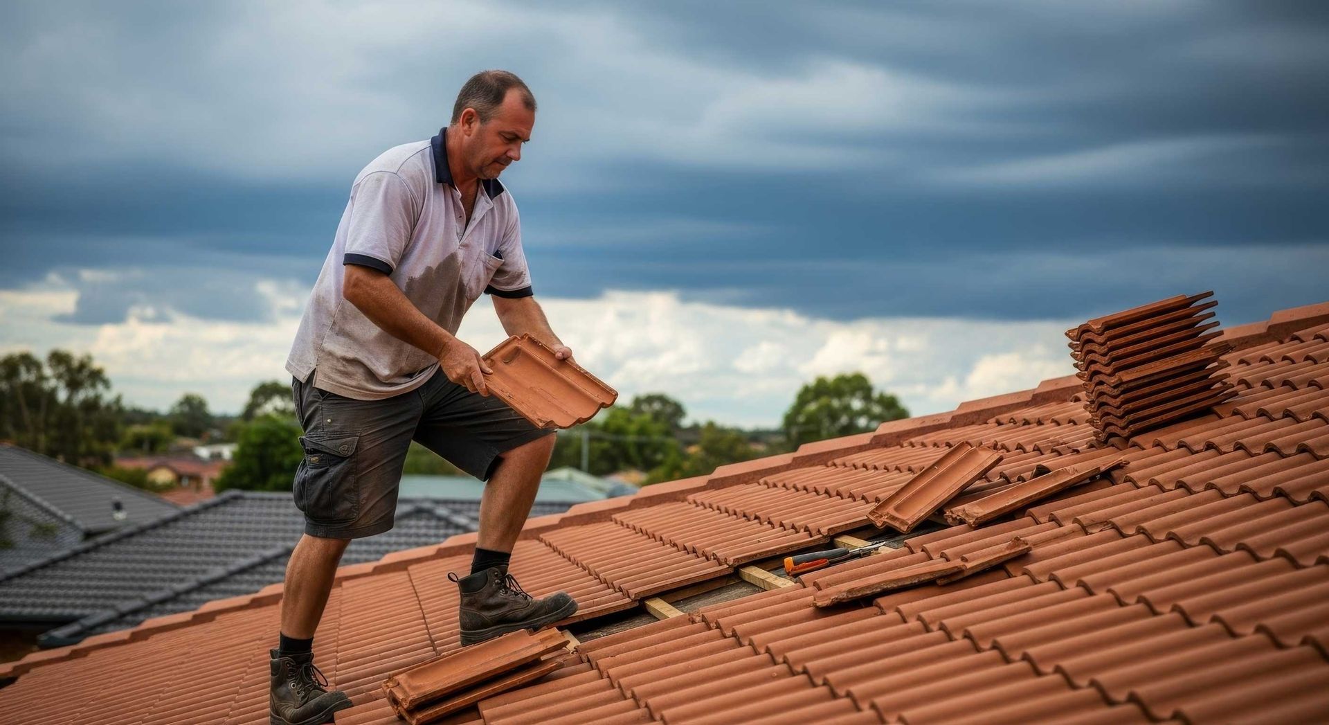 Ridge capping restoration on tiled roof by handyman in Toowoomba