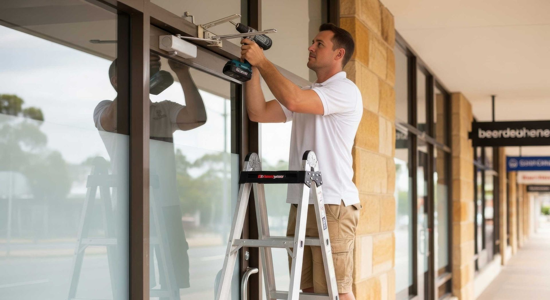 tradesman repairing a jammed sliding door track in a Toowoomba home