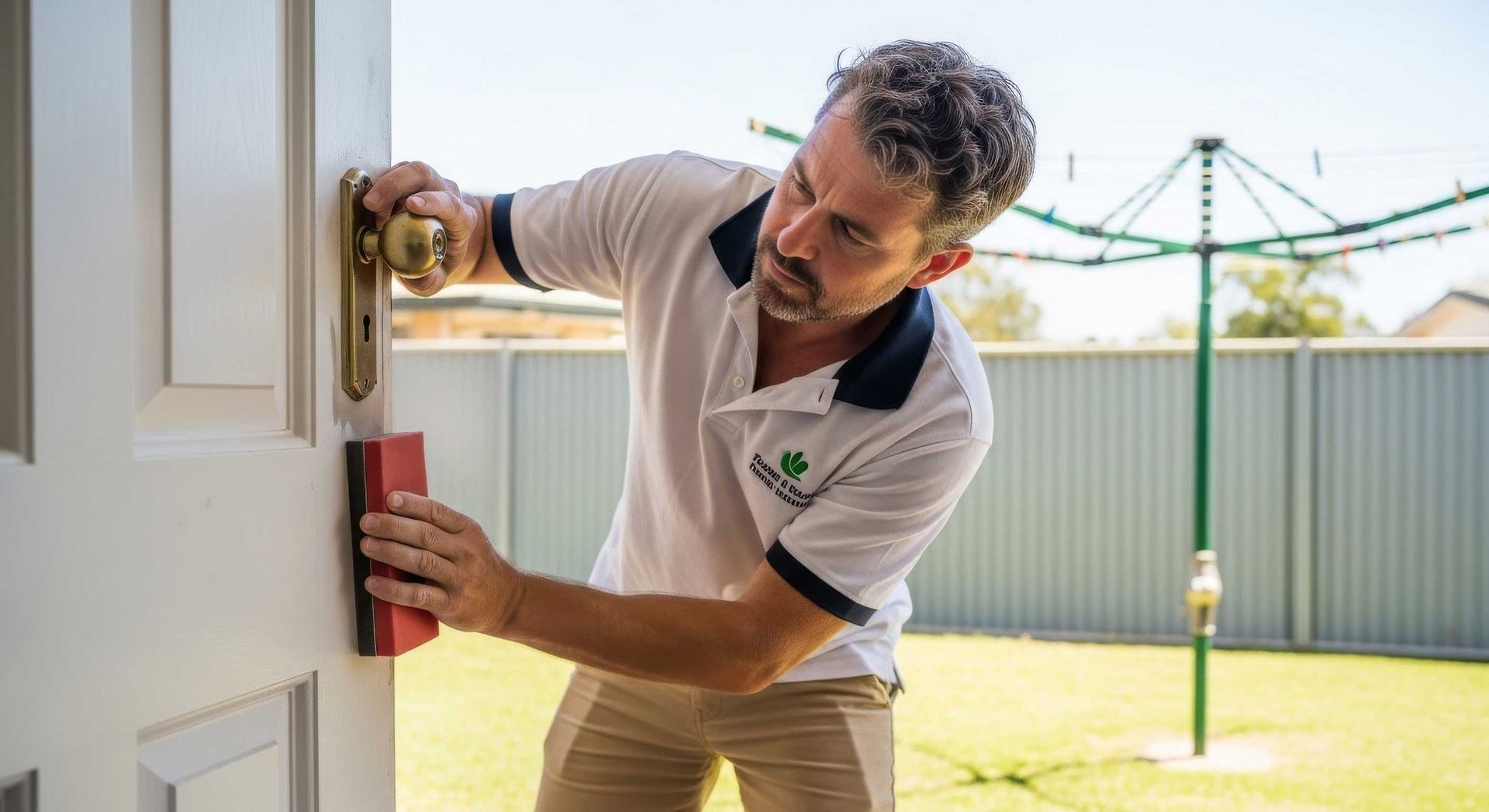 cracked timber door being patched and sealed professionally