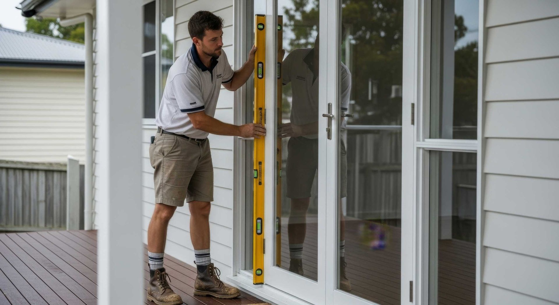Handyman Installing A New Exterior Door Frame Toowoomba
