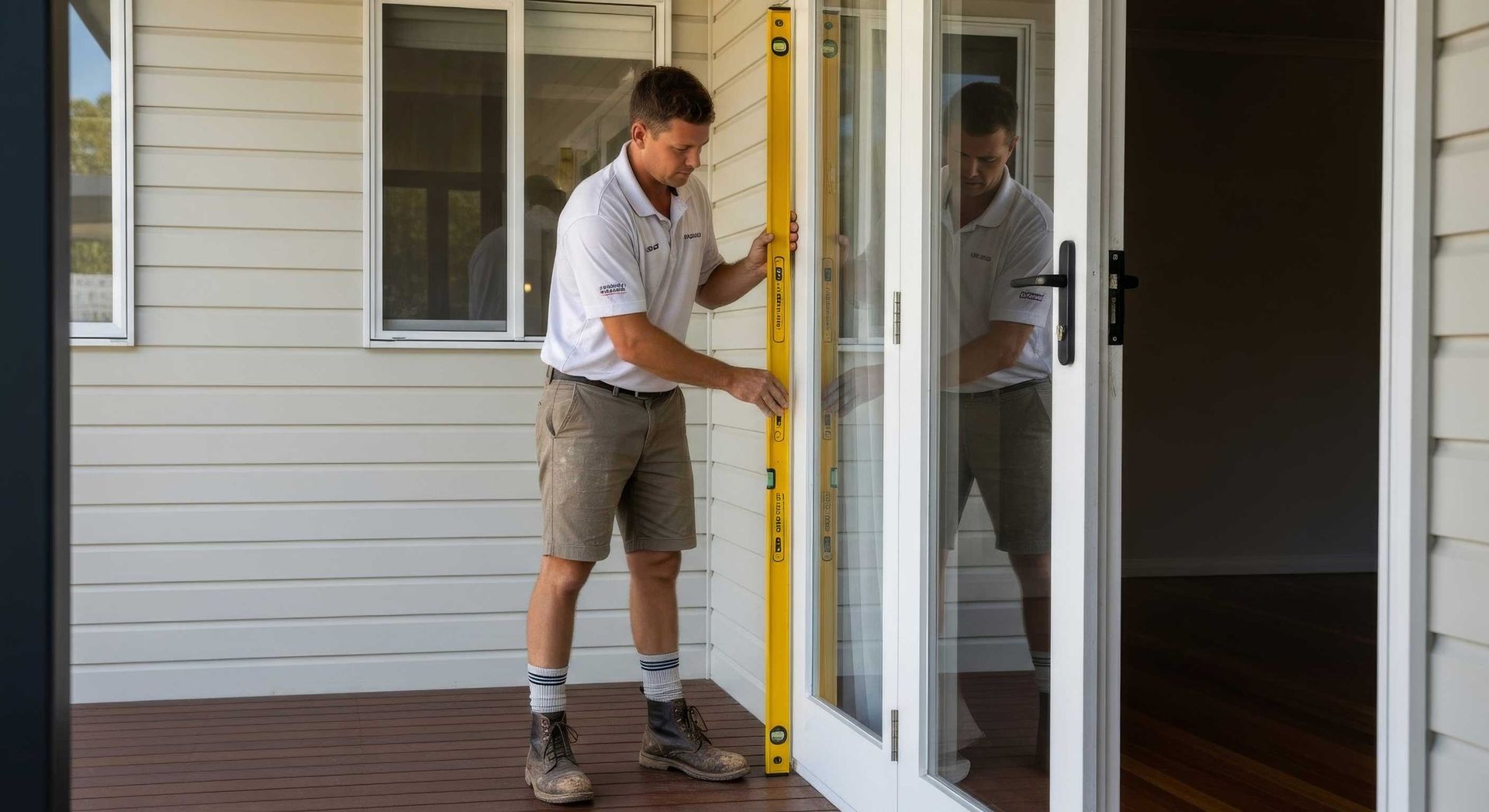 Tradesperson Aligning A Hinge On An Exterior Door Toowoomba