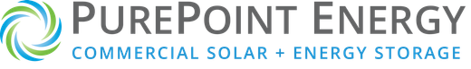 PurePoint Energy logo with blue-green swirl and tagline “Commercial Solar + Energy Storage”