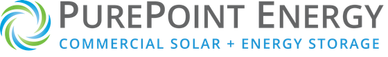 PurePoint Energy logo with blue and green swirl, “Commercial Solar + Energy Storage” text