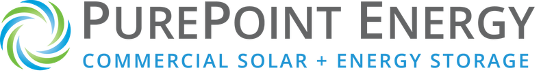 PurePoint Energy logo with blue-green swirl and tagline “Commercial Solar + Energy Storage”