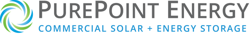 PurePoint Energy logo with blue and green swirl, “Commercial Solar + Energy Storage” text