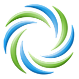 Abstract circular swirl logo in blue and green on a white background