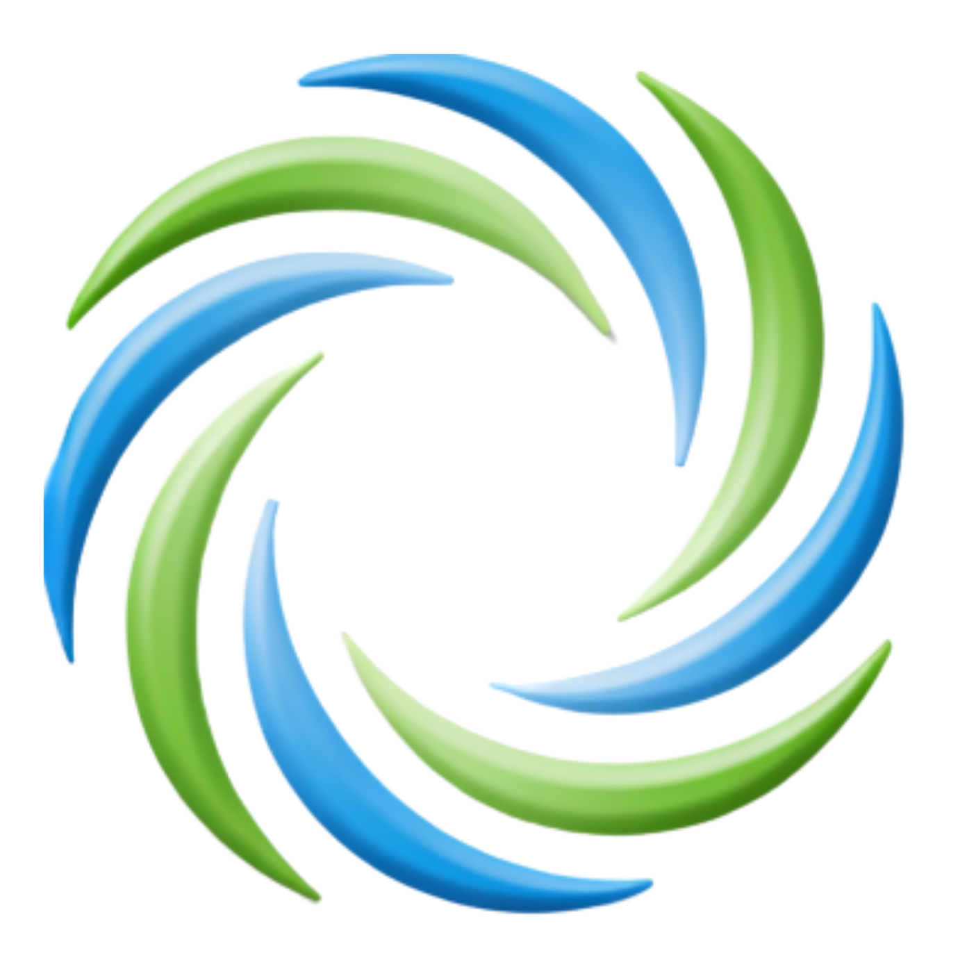 Abstract circular swirl logo in blue and green on a white background