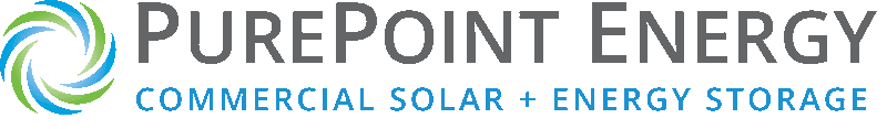 PurePoint Energy logo with blue and green swirl and tagline “Commercial Solar + Energy Storage”