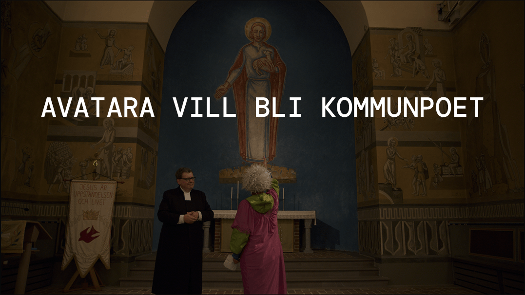 Clownen AvaTara tolkar Jimmy Alms projekt Kommunpoesi