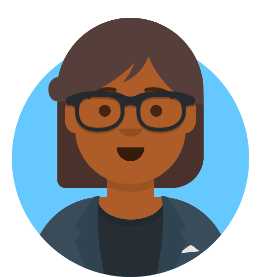 Avatar of a person with short, dark hair and glasses, wearing a blue jacket, set against a light blue circle.