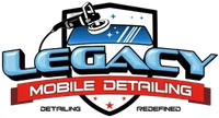 Legacy Mobile Detailing logo with blue car, red banner, and black-and-white shield emblem